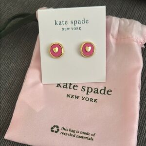 KATE SPADE Heartful Pink Golden Stud Earrings with Dustbag NWT